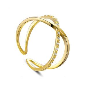Criss-cross TINYSAND Adjustable Sterling Silver Cubic Zirconia Cuff Finger Ring